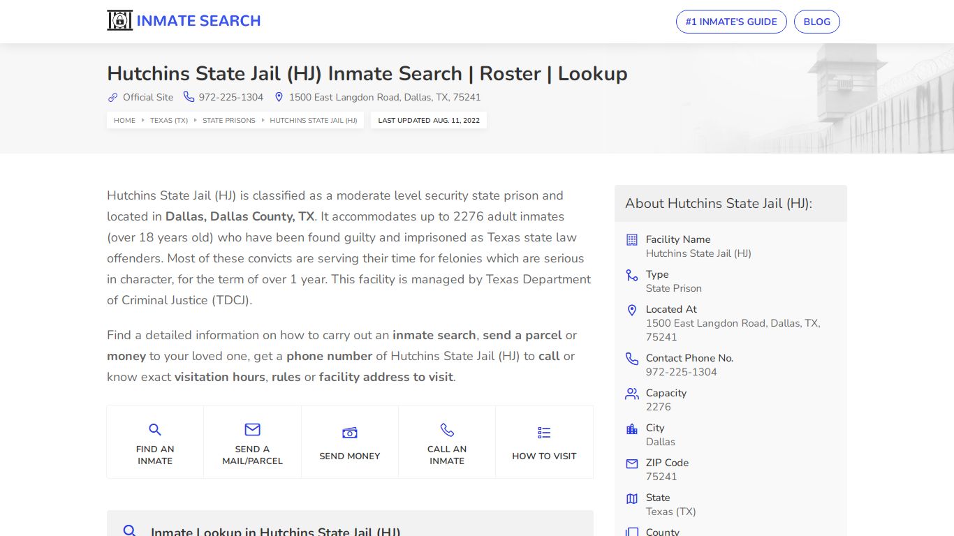 Hutchins State Jail (HJ) Inmate Search | Roster | Lookup