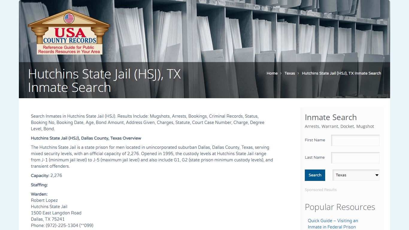 Hutchins State Jail (HSJ), TX Inmate Search | Name Search