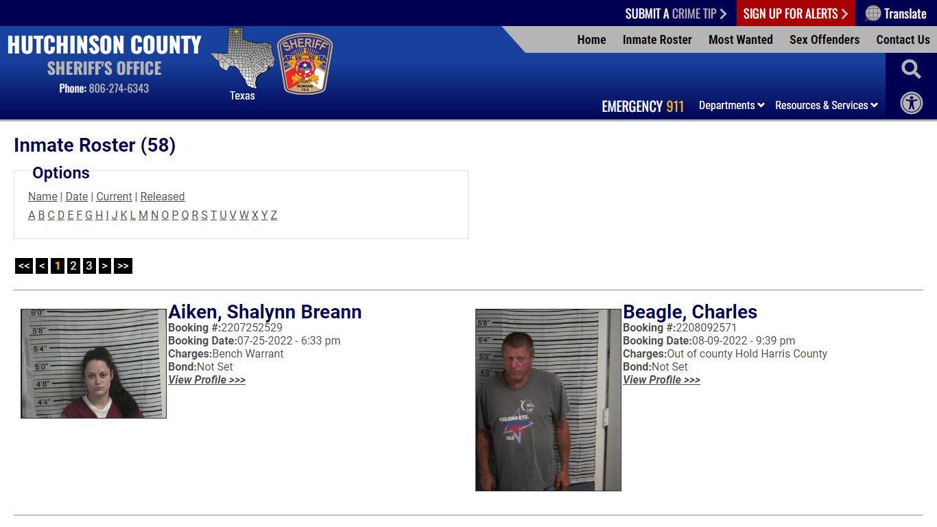 Inmate Roster - Current Inmates - Hutchinson County Sheriff TX