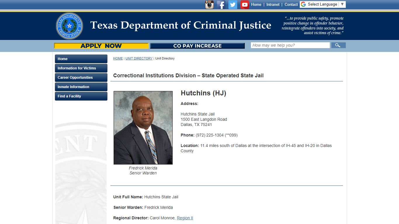 Hutchins (HJ) - Texas Department of Criminal Justice